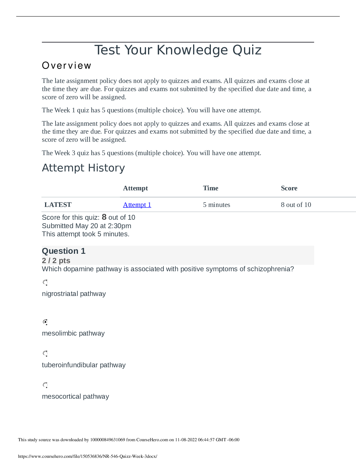 Preview image for NR 546 Week 3  Knowledge Check 2022